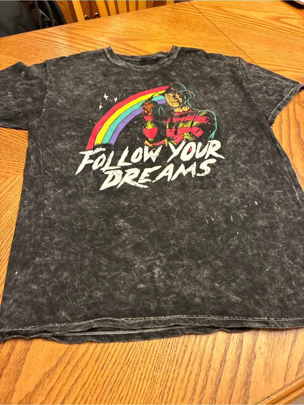 Freddy  Follow Your Dreams Graphic Tee, Mens medium Black Nightmare on Elm st